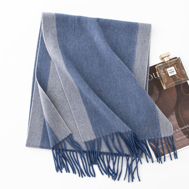 Wool Scarf Autumn and Winter 2025 Double-Sided Splicing Scarf Women's Thickeneded Warm Shawl Simple Tassel Versatile Scarf