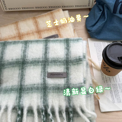 Cheese Cream Yellow ~ Autumn and Winter New Plaid Scarf for Women Winter Korean Style Ins High-End Versatile Warm Scarf Trend