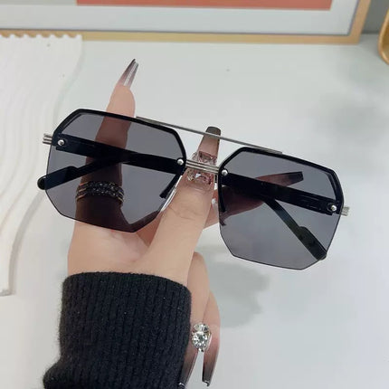 New Cross-Border Men's Double-Beam Half-Frame Polygonal Metal Casual Fashion Sunshade Sunglasses High-End Sunglasses