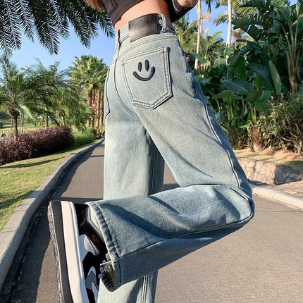 Light Color Wide Leg Jeans Women's Trendy All-match New High Waist Loose Dosing Narrow Retro Straight Pants