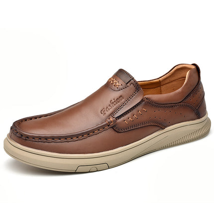 Loafers Men's 2025 New Slip-on Leather Casual Leather Shoes Men's Soft Sole Non-slip Wear-resistant Middle-aged and Elderly Dad's Shoes