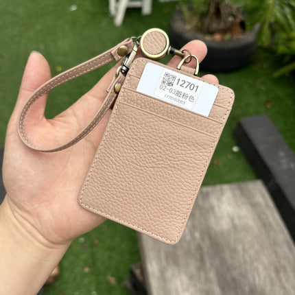 Fashion Genuine Leather Hangtag One-sided ID badge Wrist Wear Drawable Waist Card Bag Japanese and Korean Work Card Set