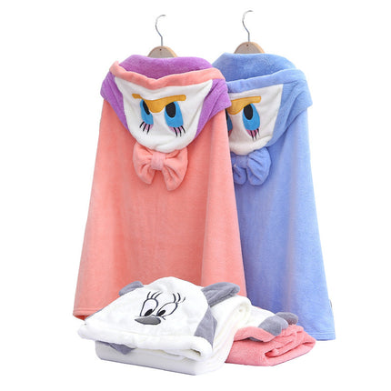 Baby can wear hooded bath towel cartoon coral fleece children's bathrobe autumn and winter newborn baby padded Cape wholesale