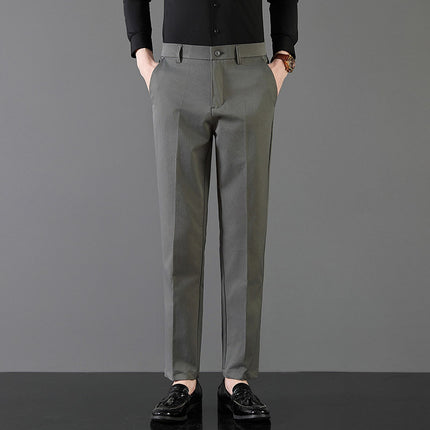 2025 Light Luxury Spring Men's Casual Small Trousers Stretch Business Straight Men's Cropped Pants
