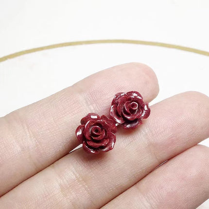 Natural Cinnabar Rose Flower Ring Pendant Earrings DIY Braided Ring Rose Flower Bracelet Bracelet Live Supply