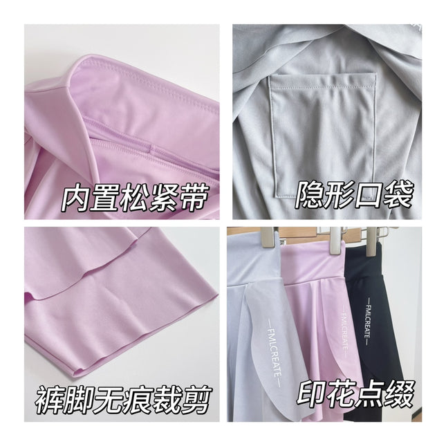 Fake Two-piece plus size Culottes Women's Summer Outer Wear Pocket Three-point Shark Pants Anti-light Outdoor Riding Yoga Shorts