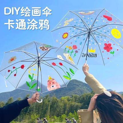 Children's diy painting transparent umbrella kindergarten painting creative handmade graffiti blank hand-painted long handle transparent umbrella