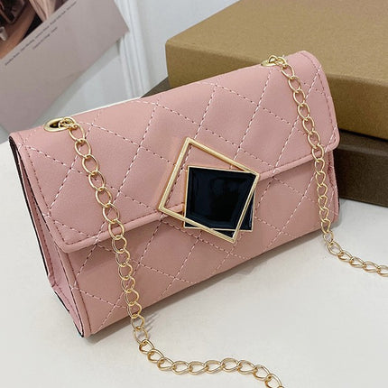 Women's Bag 2025 New Model Square Lock Chain Embroidered Small Square Bag Small Bag Fashion Style Mobile Phone Bag Cross-Border