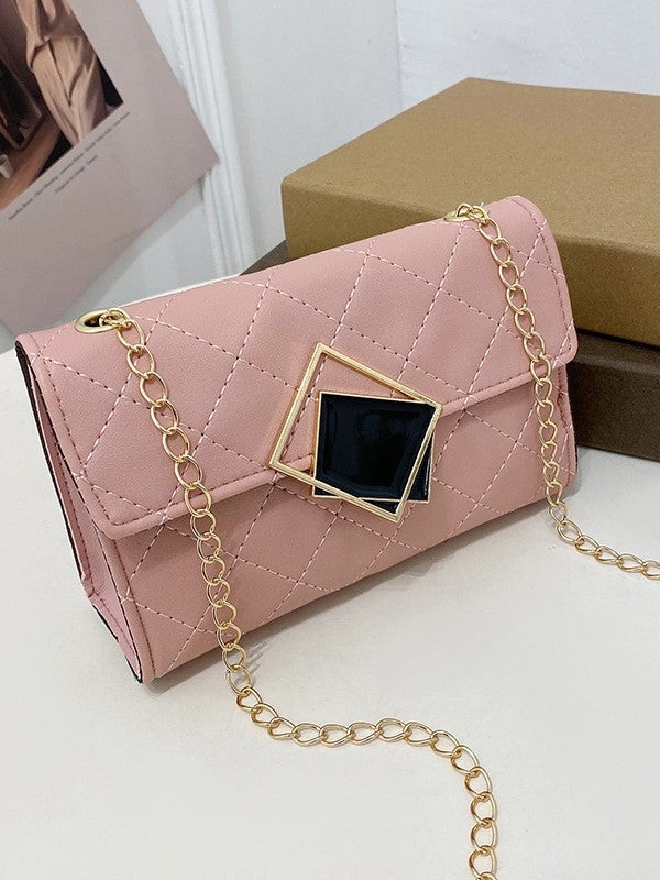 Women's Bag 2025 New Model Square Lock Chain Embroidered Small Square Bag Small Bag Fashion Style Mobile Phone Bag Cross-Border