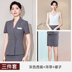 Gray suit + suspenders + skirt / S