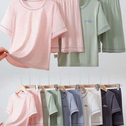 Summer Boys' Short-sleeved Shorts Modal Children's Pajamas Girls' Parent-child Home Clothes suit Children's Air-conditioning Clothes