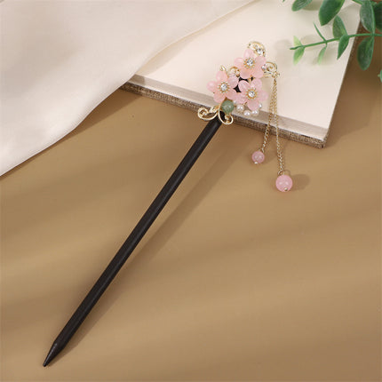 Antique Hairpin Step Tassel Wood Hairpin Imitation Ebony Headwear Disc Hair Simple Accessories Ancient Dress Hairpin Women's Hair