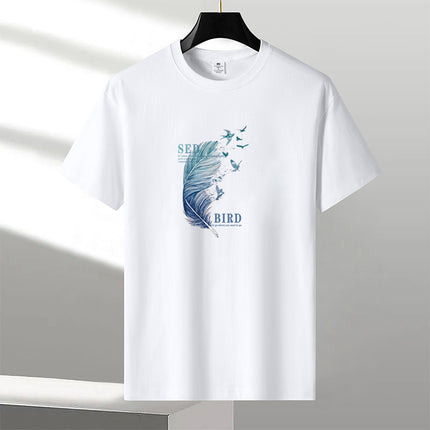 Casual All-match Short-sleeve T-shirt Men's 2025 Summer New Round Neck Pure Half-sleeve Cotton Youth Loose plus size Trendy T-shirt