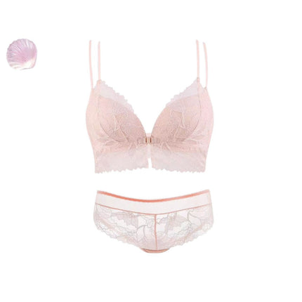 Pure Desire Sexy Lace Front Button Underwear Women's Push-Up Anti-Sagging Breast Reduction Wireless Bra Set