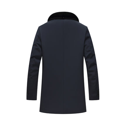 Men's Pure Color Winter Warm Outwear with Fur Collar Liner Removable Mid-Length Thickeneded Pie Jacket