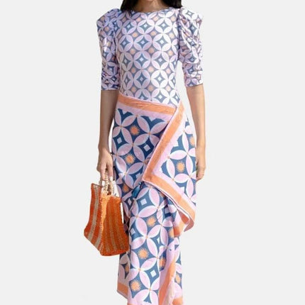 2025 European and American Foreign Trade New Bikini Amazon Digital Printing Long Sleeve Sunscreen Skirt Women's Swimsuit