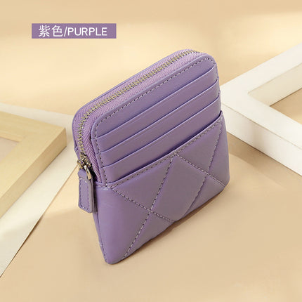 Genuine Leather Card Holder new sheepskin rhombus small mini women's solid color coin bag earphone storage zipper coin purse