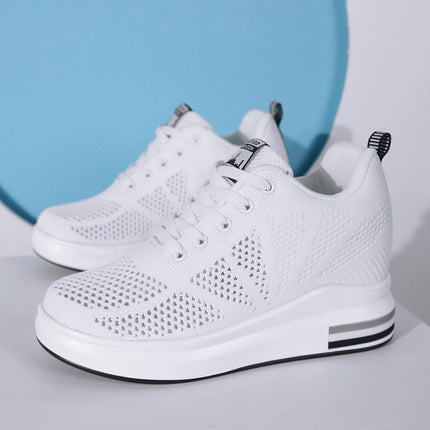 Women's Mesh Wedge Thick-soled White Shoes Summer Breathable Invisible Heightening Board Shoes Casual Student sneaker