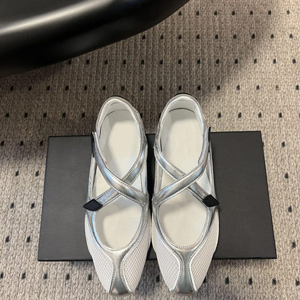 Ballet-Style Simple Mary Jane Training Shoes for Women with Velcro Cross Straps and Color-Blocking Round-Toe Flats