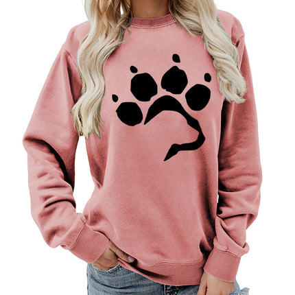 Dog Claw Dog Foot Printed Round Neck Women's Jacket Sweatshirt Foreign Trade Supply Autumn and Winter Coat Casual Loose European Code Cross-border