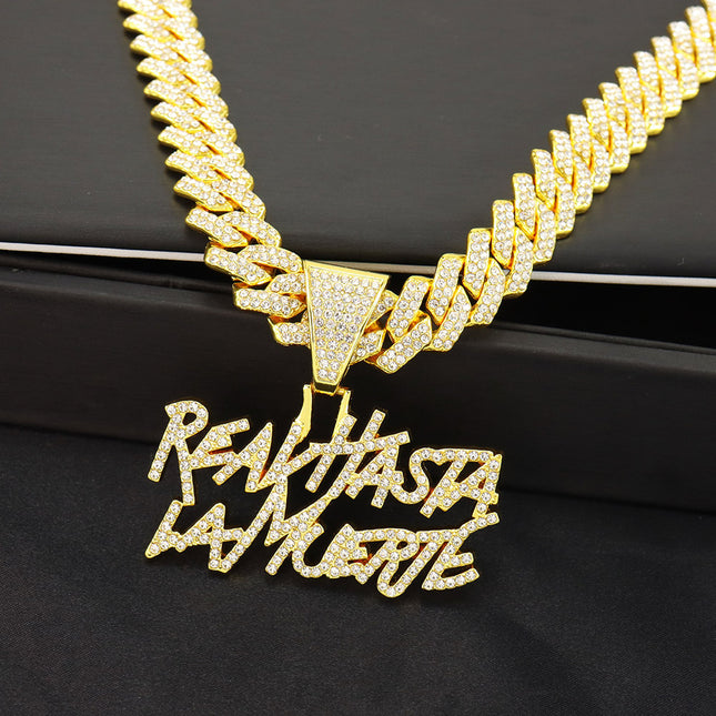 European and American Hip Hop Style reavhasta lamuerte English Splicing Letter Pendant Necklace Diamond Necklace