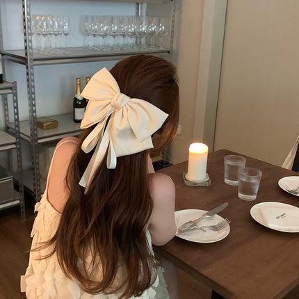 Summer big bow ribbon hairpin women's high-grade back head top clip spring clip hairpin clip hair accessories 17cm