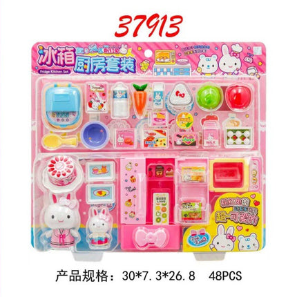 Yiyan pink rabbit kitchen refrigerator mini dressing table cake party simulation medical tools girl play house toy batch