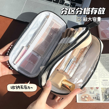 Cute Pure Color Satchel Cosmetic Bag for Women, Satchel Large-Capacity Skin Care Product Brush Storage Bag, Travel Toiletry Bag
