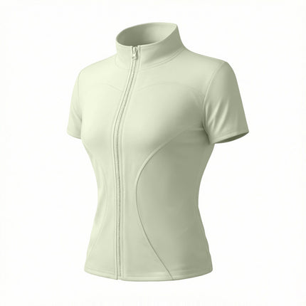 High Elastic Yoga Short-sleeved Jacket with Vertical Collar Zipper Tight Running Jacket Quick-drying Naked Fitness Short-sleeved Women's Summer
