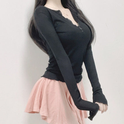 South Korea Dongdaemun all-match sexy hot girl slim fit slimming slightly transparent figure long sleeve T-shirt bottoming shirt top for women