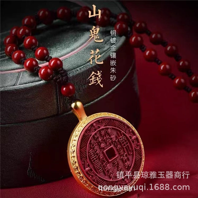 Live broadcast cinnabar mountain ghost copper pendant gold-plated inlaid mountain ghost money pendant this year men's and women's purple gold sand pendant