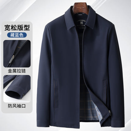 [Cross-Border Wholesale] Autumn and Winter Executive Jacket Men's New Lapel Middle-Aged and Elderly Anti-Wrinkle No-Iron Dad Jacket