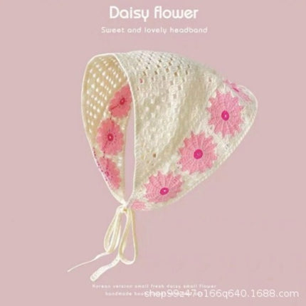 Hot Girl Internet Celebrant Photo Flower French Style Triangle Scarf Headscarf Women's Cute Knitted Hair Band Silk Scarf High-grade Headwear Summer