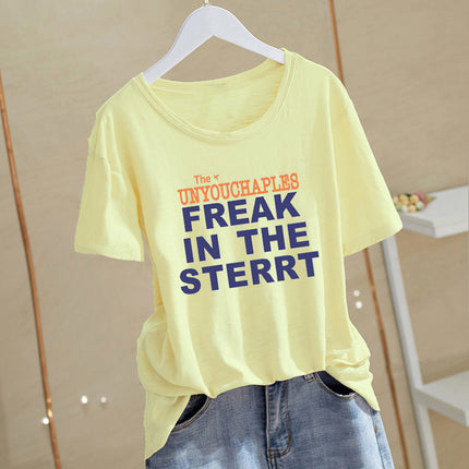 2025 Comfortable Summer New Cotton Short-sleeved T-shirt Women's Korean-style All-match Round Neck Printed Letter Top Base Trendy