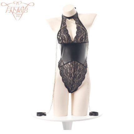 Spice Girl Lace Bundle Mesh Patent Leather Stitching Sexy Royal Sister Elegant One-Piece Dress Sexy Underwear Sexy Uniform