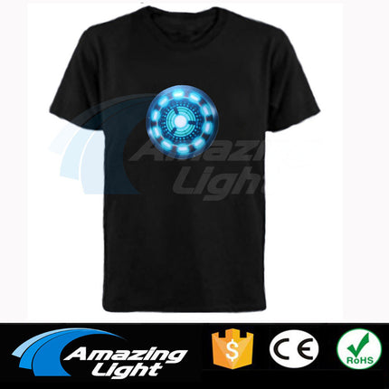 Rechargeable USB Iron Man Touch Luminous T-Shirt Wireless Multifunctional Voice Control Luminous T-Shirt LED Avengers
