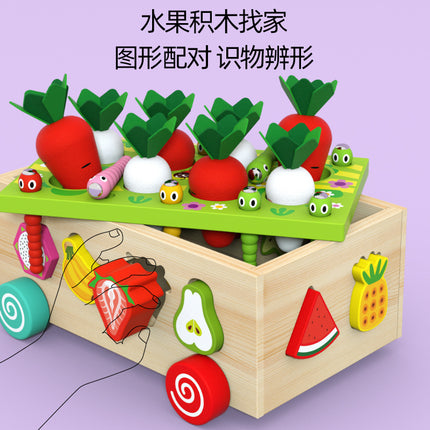Children's Educational Toys Farm Carrot Pulling Toy Shape Matching Building Blocks Intelligence Car Baby 1-3 Years Old 2 Gifts