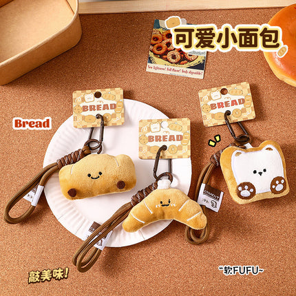 Mo Yan Plush Cute Bread Pendant Rope Series Student Backpack Decoration Gift Doll Keychain