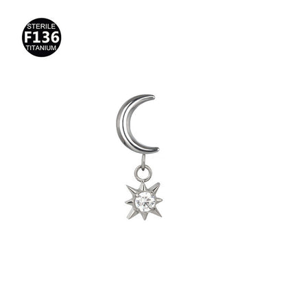 New pendant lip nail 0.9 teeth F136 titanium alloy moon lightning cone lip nail ear bone nail tragus 5A zircon