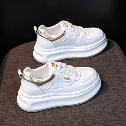 Thick-Soled White Sneakers for Women 2026 Spring and Autumn Hot-Selling Genuine Leather Breathable Sneakers for Women, Super Popular Versatile Casual Platform Shoes