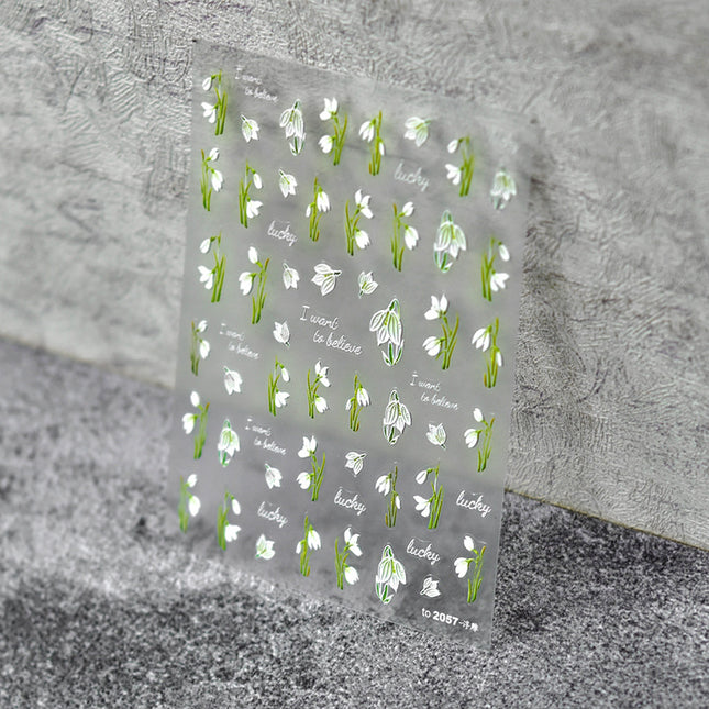 Little Lily of the Valley Flower Nail Art Sticker Tomoni Embossed Adhesive Popular New Japanese Style Style 5D Butterfly Nail Sticker Decoration