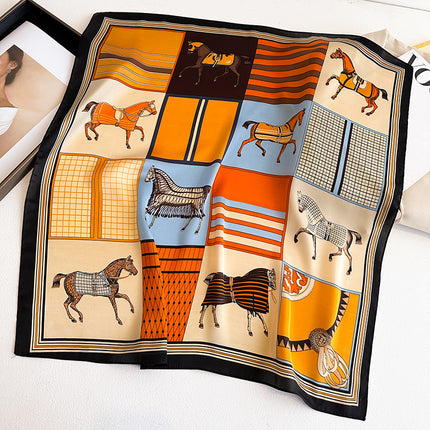 Simulated Silk Printed Silk Scarf for Women, Korean Cashew Leopard Print Headscarf, Four-Season Scarf, Professional Scarf Wholesale