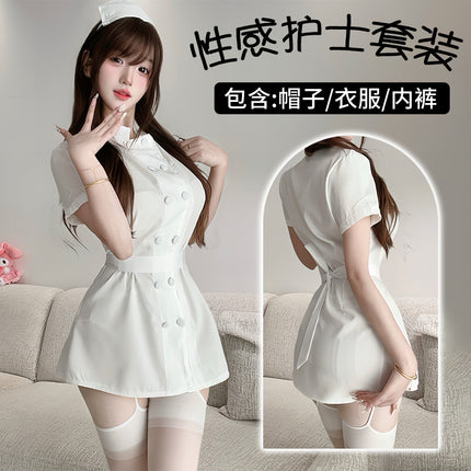 Sexy Nurse Doctor Cosplay White Angel Dress Short-Sleeved Lingerie