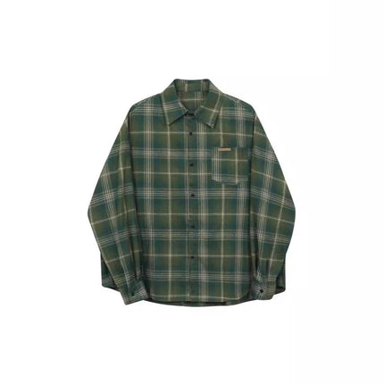 Trendy Two-Tone Brushed Plaid Shirt for Men and Women, Spring Vintage American Style Loose Casual Long-Sleeve Shirt, Couple's Jacket