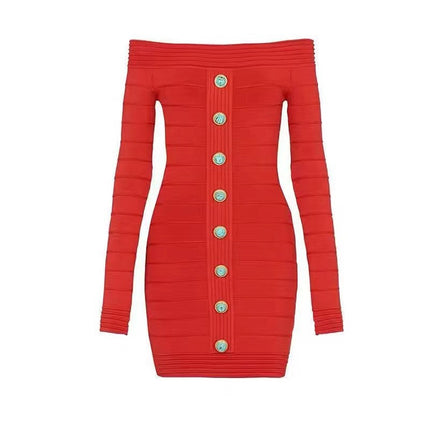 2025 Autumn/Winter New Cross-Border Japanese and Korean Style Sexy Off-Shoulder Long Sleeve Slim Fit Bodycon Knitted Short Dress 8226