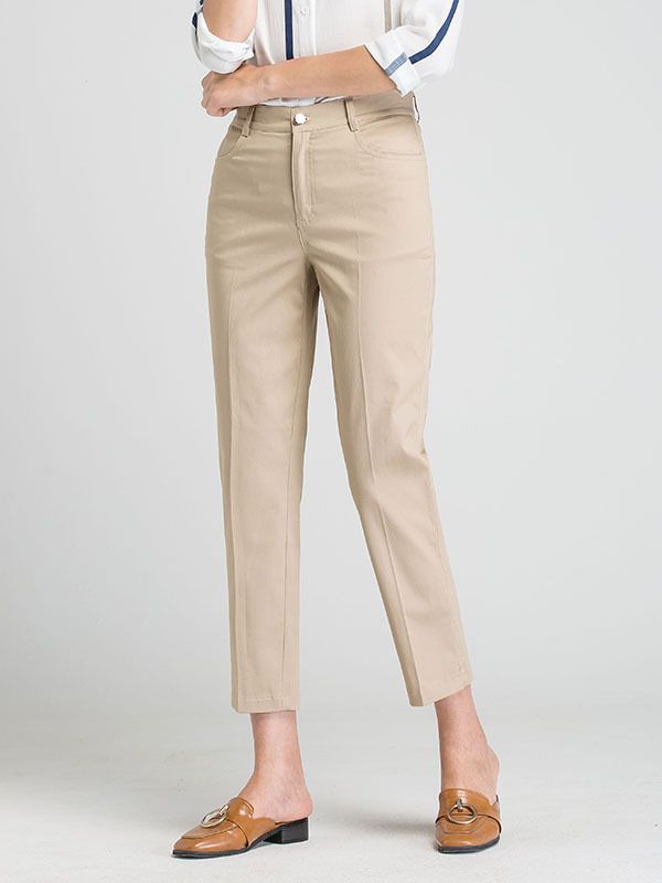 Women's cropped pants spring and summer new suit pants thin high waist loose middle-aged mom pants white straight casual pipe pants