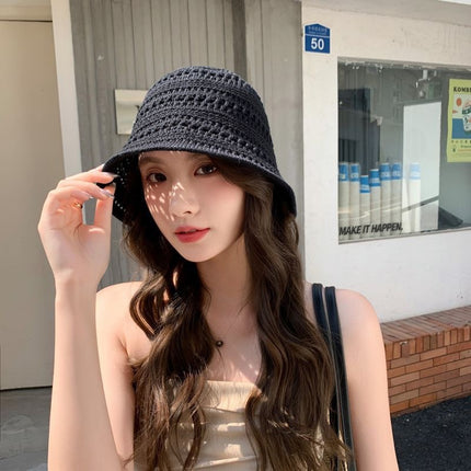 Summer Women's Korean-Style Sun Protection Sun Hat, Foldable Straw Hat, Anti-Uv Fisherman Hat, Outdoor Face-Covering Bucket Hat