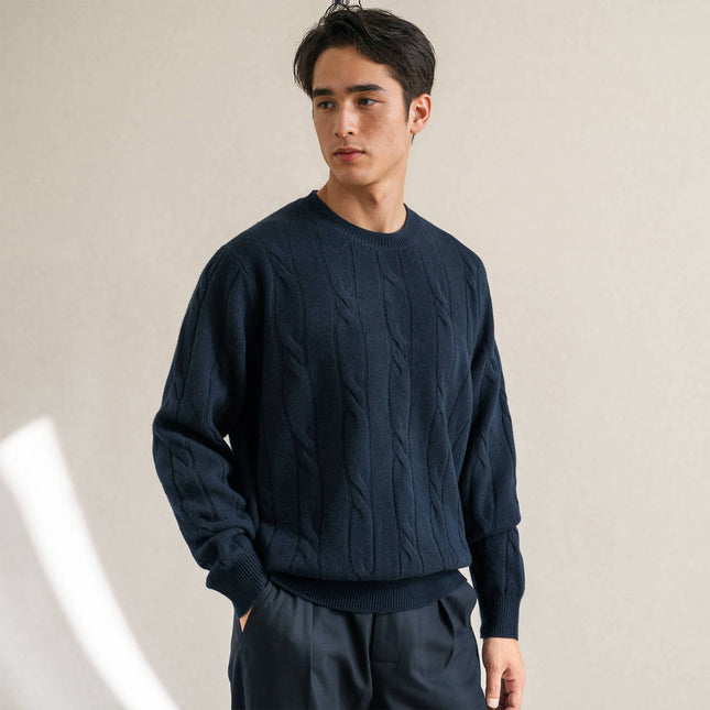 100% Wool Autumn and Winter Round Neck Twisted Yarn Men's Wool Knitted Sweater