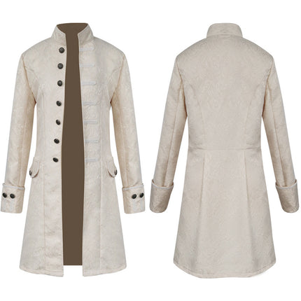 Men's coat Amazon European and American style medieval clothing coat jacket windbreaker long retro stand collar performance clothing