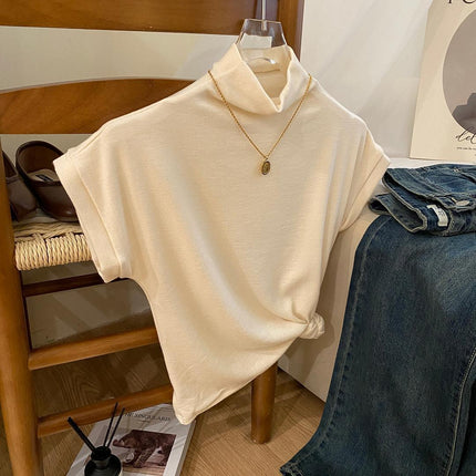 Temperament Shell Collar Sleeveless T-Shirt for Women Early Autumn Slimming Look Suit with Bottoming Shirt Clean Version Half Turtleneck Top
